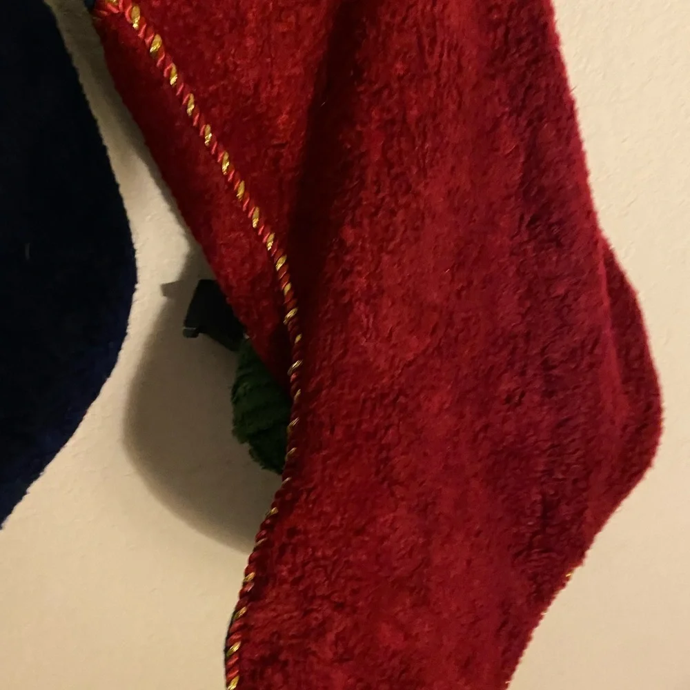 2 Christmas Plush 3D Patchwork Holiday Stockings Snowman and Reindeer 18”x 10”